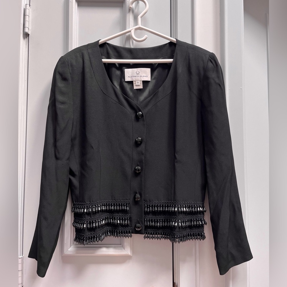 ALFRED SUNG Black Blazer with Beaded Trim